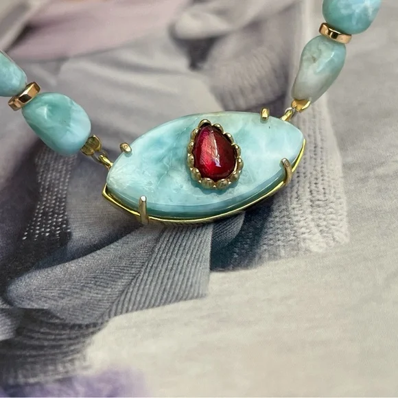 Larimar beaded natural gem stone necklace - Picture 6 of 9